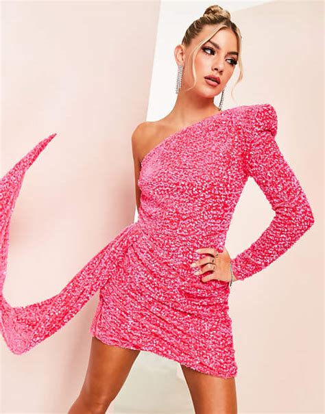 gucci pink sequin dress|Gucci one shoulder dress.